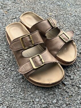 Target Brown Double-Buckle Slide Sandals